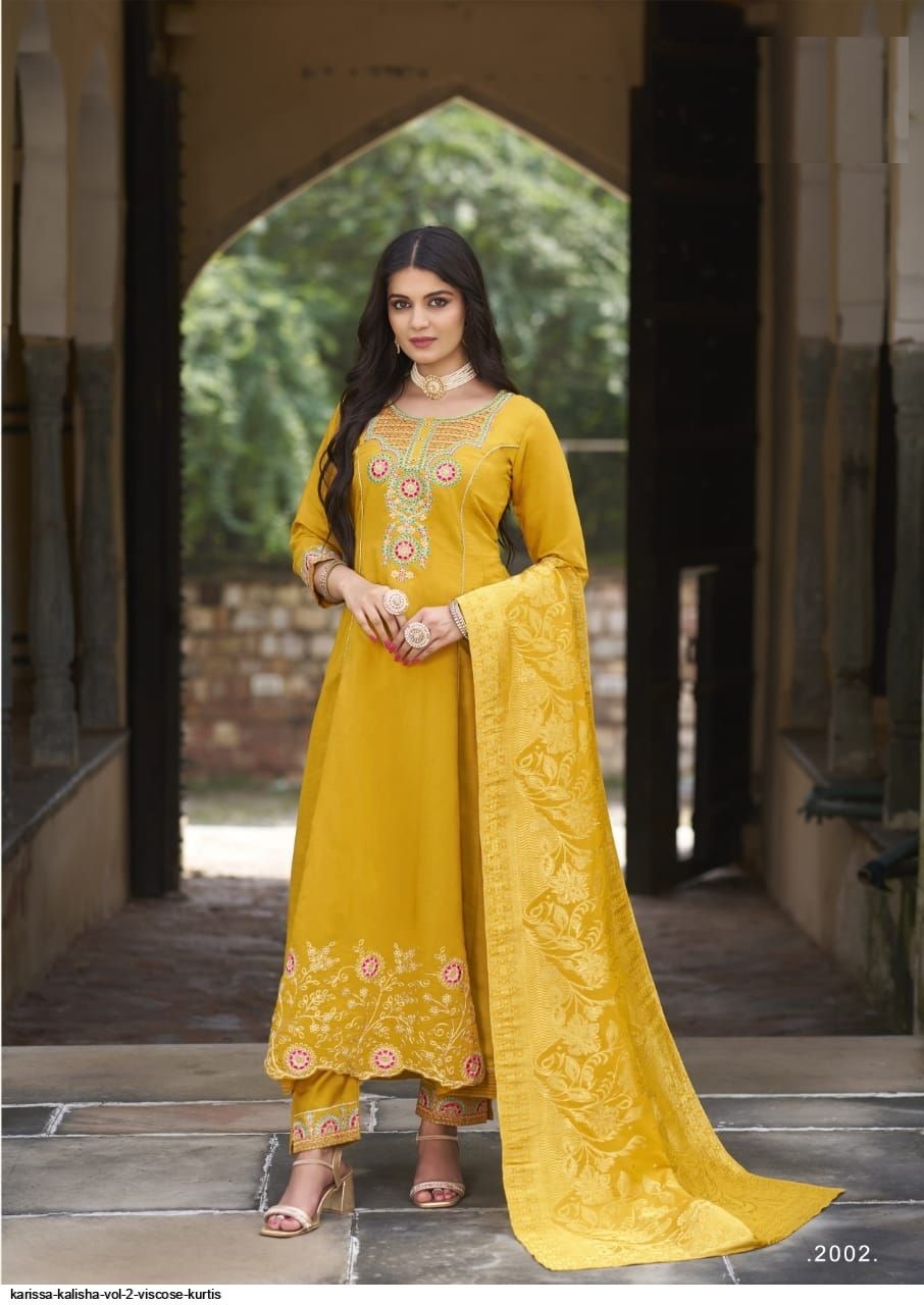 Yellow A Line Silk Wedding Suit With Banarasi Silk Dupatta 2002