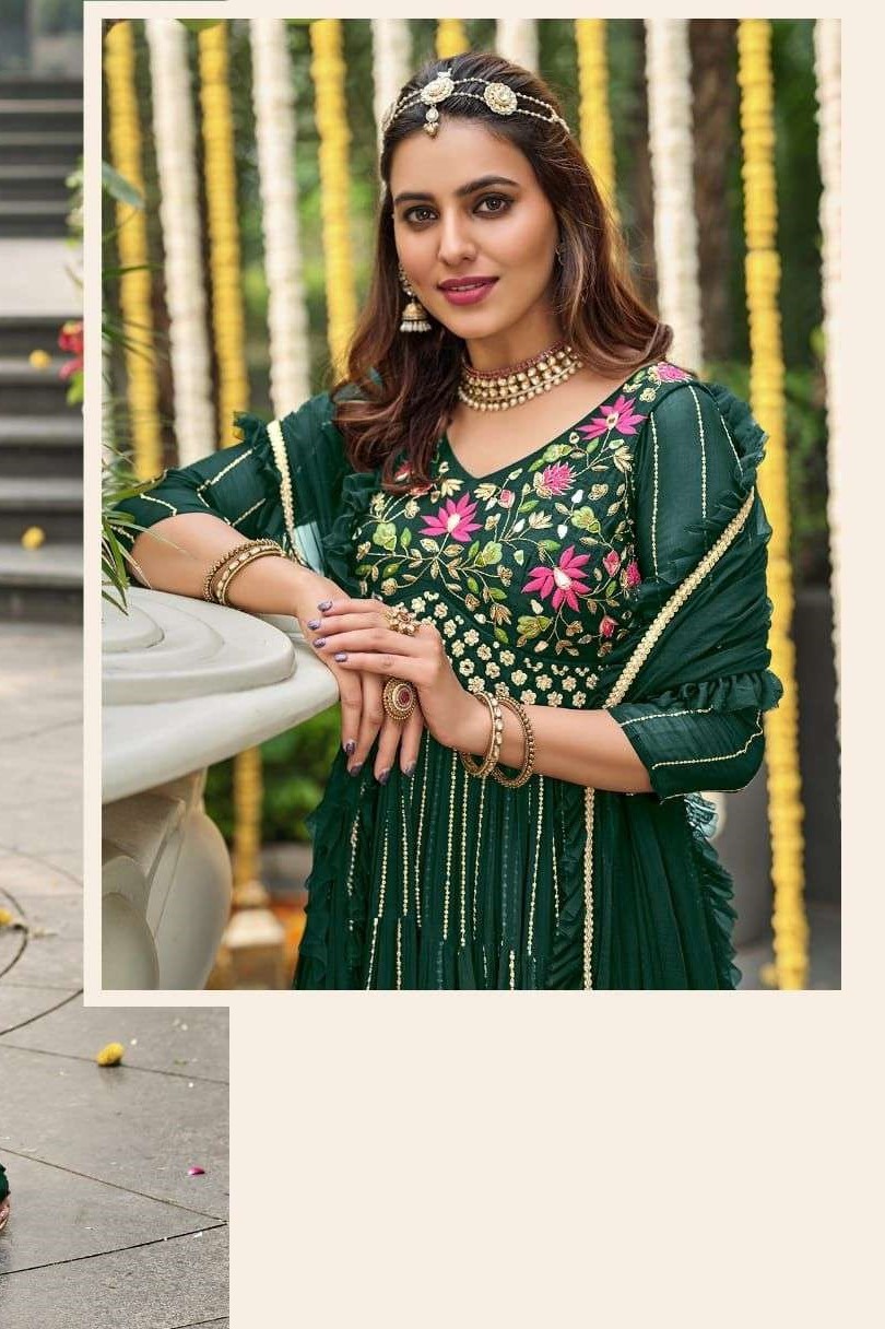 Dark Green Georgette Full Stitch Wedding Gharara Suit 104 - Image 2