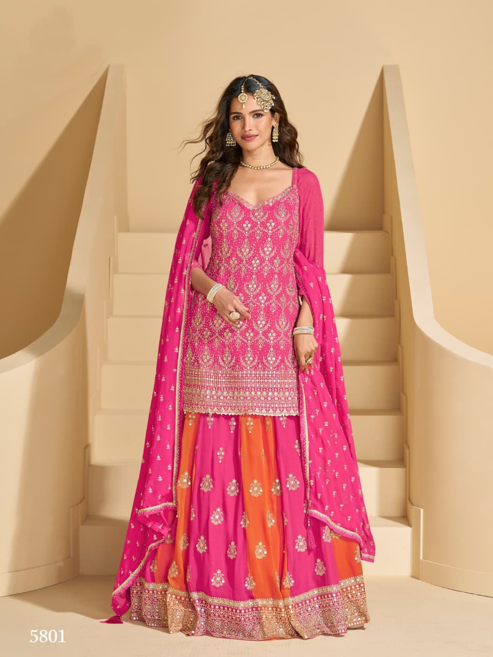 Wedding Collection Heavy Embroidery Georgette Full Stitched Skirt And Top Suits 5800