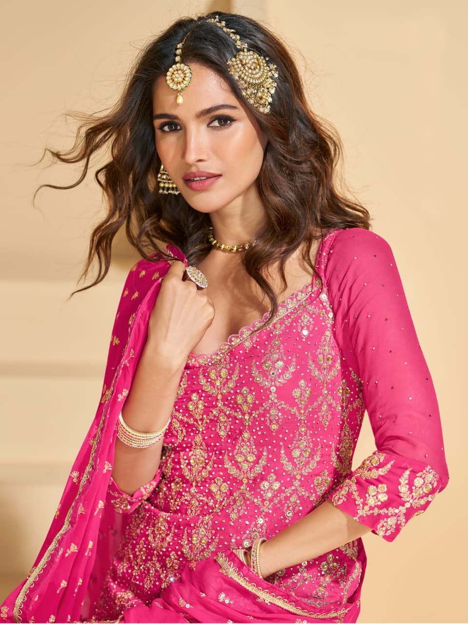 Wedding Collection Heavy Embroidery Georgette Full Stitched Skirt And Top Suits 5800 - Image 2