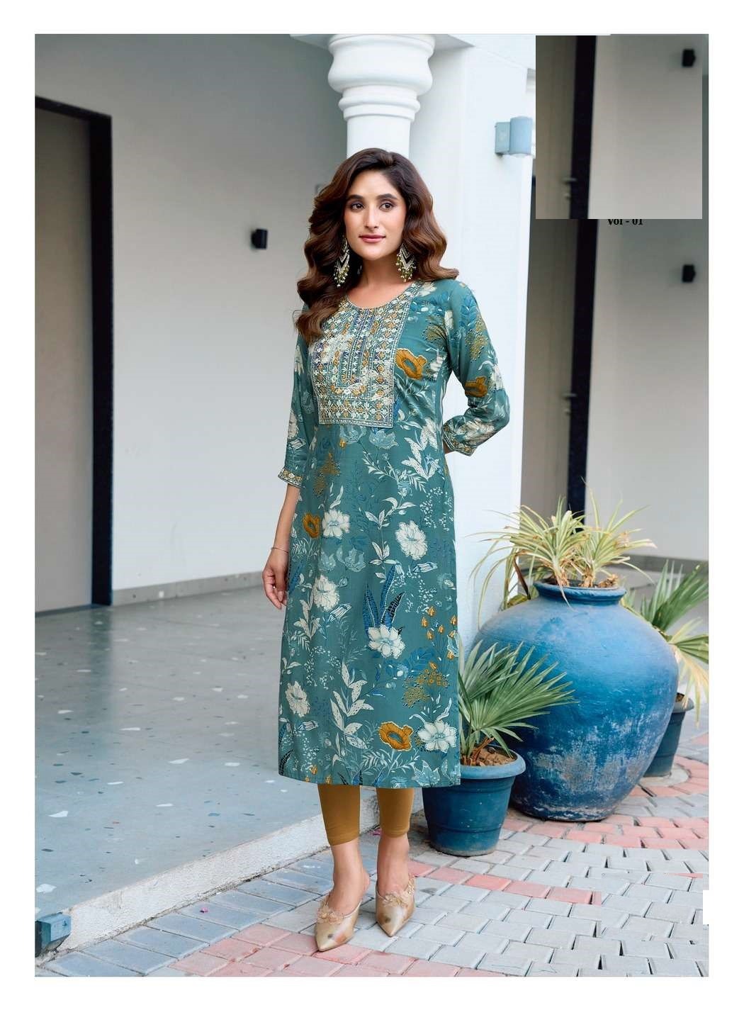 Olive Bandhani Print Mal Cotton Straight Fit Kurtis 1007