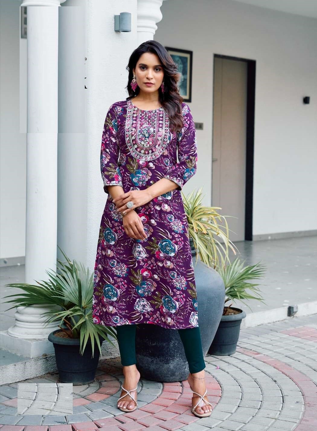 Dark Purple Bandhani Print Mal Cotton Straight Fit Kurtis 1008