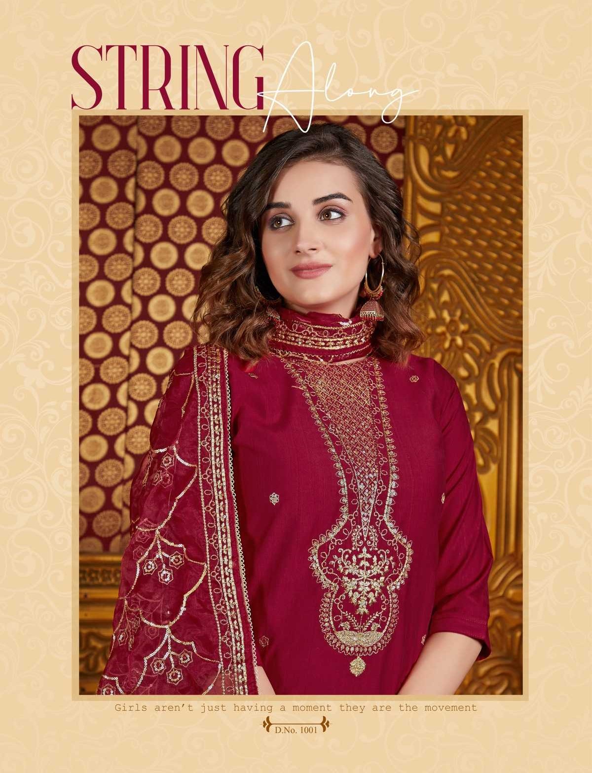 Red Silk Heavy V Neck Embroidery Organza Dupatta Full Stitch Suits 1001 - Image 2