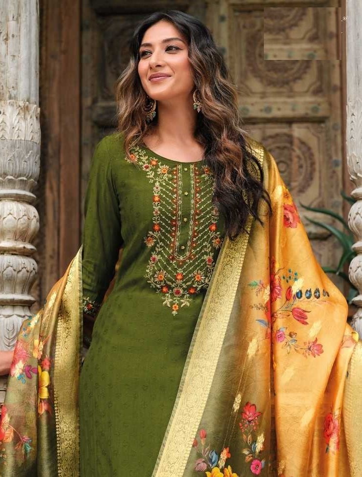 Mehndi Green Soft Silk Hand Work Top & Banarasi Bottom With Silk Dupatta Suits 23202 - Image 2