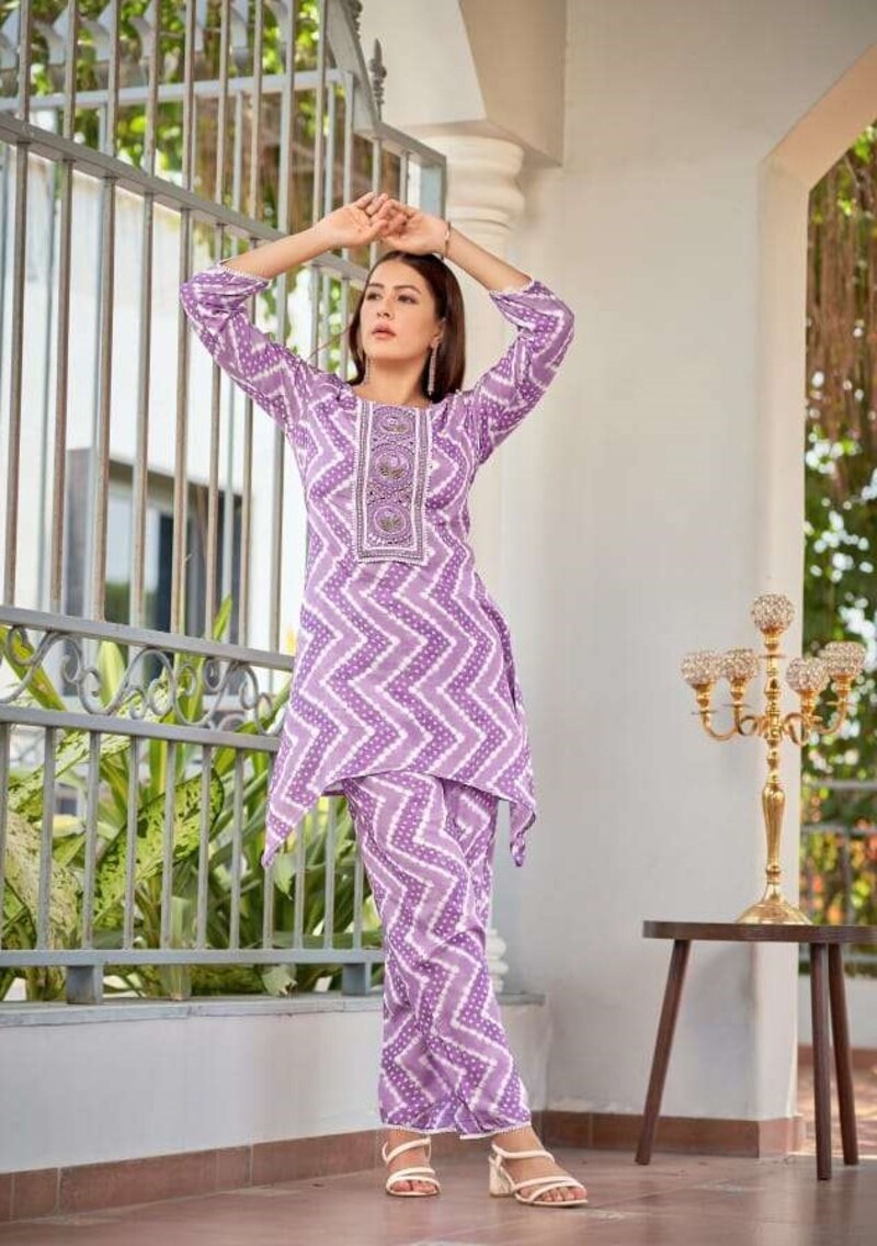 Pure Muslin Viscose Hand Work & Real Work Full Stitched Cord Sets For Women 1001 - Image 2