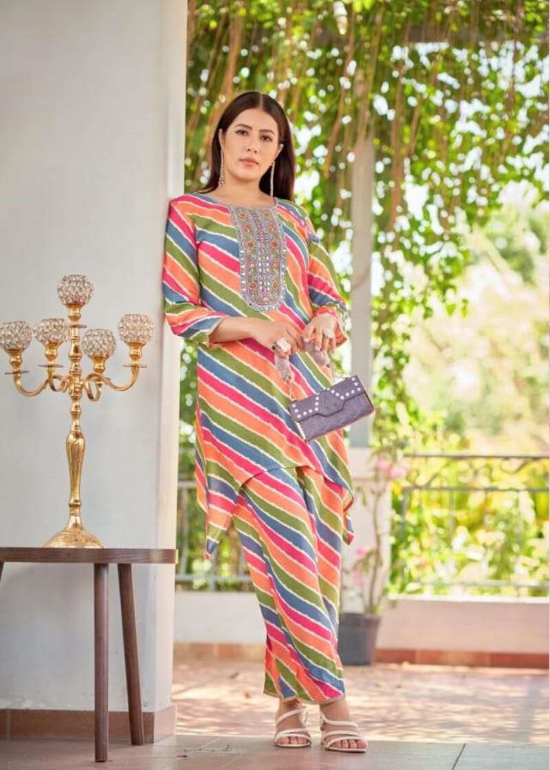 Pure Muslin Viscose Hand Work & Real Work Full Stitched Cord Sets For Women 1001 - Image 4