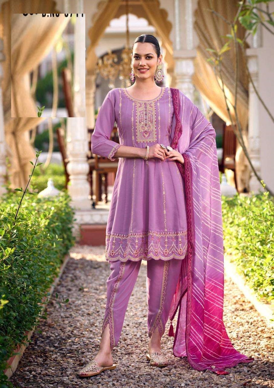 Georgette Silk Tulip Pants Embroidered Festival Suits For Women 5711 - Image 2