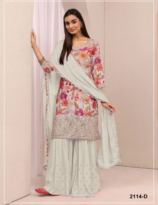 Chinon Silk Floral Print Semi Stitched Ceremonial Suits 2114