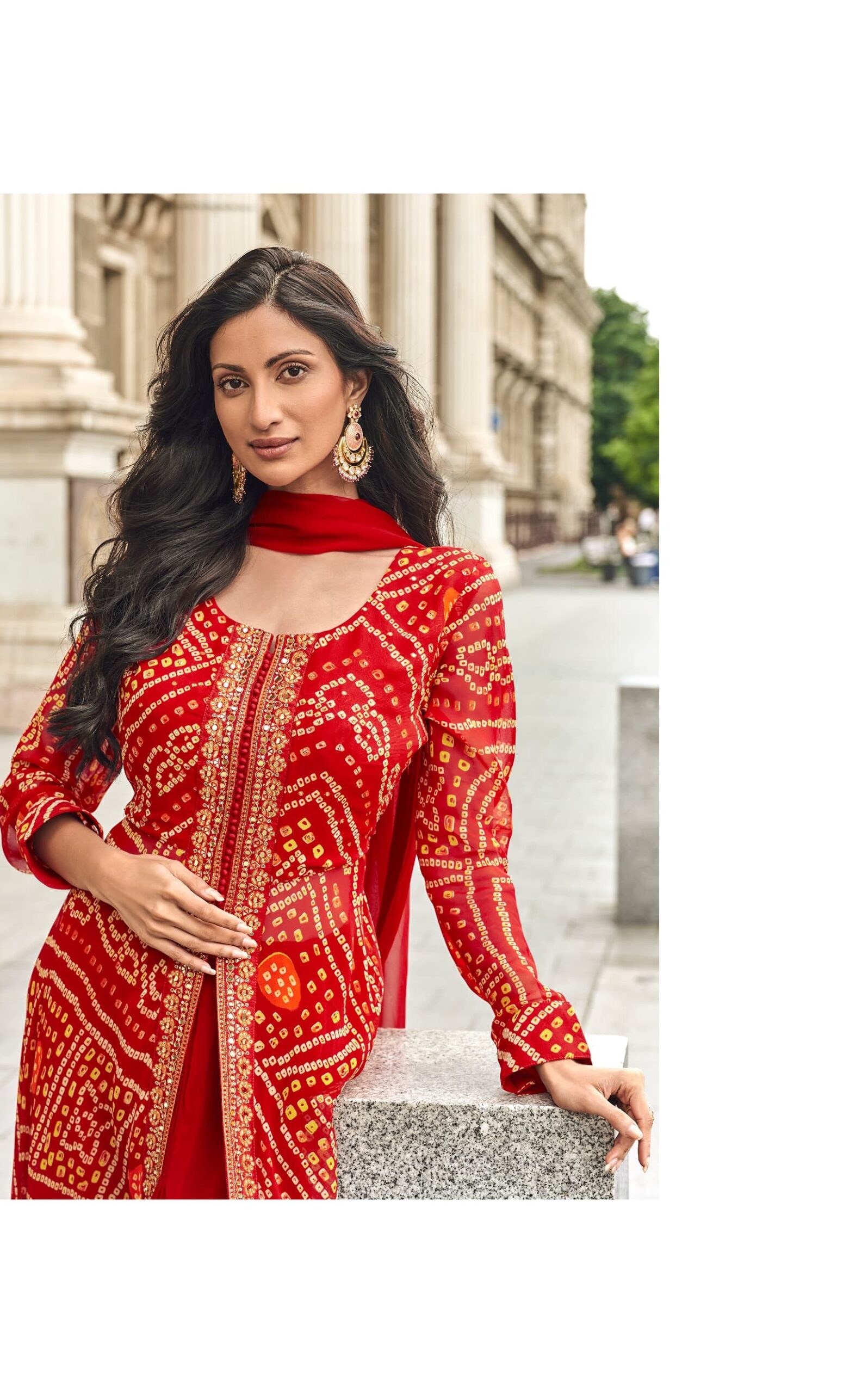 Jacquard Muslin Georgette Heavy Embroidery Mid Slit Gown 5998 - Image 5
