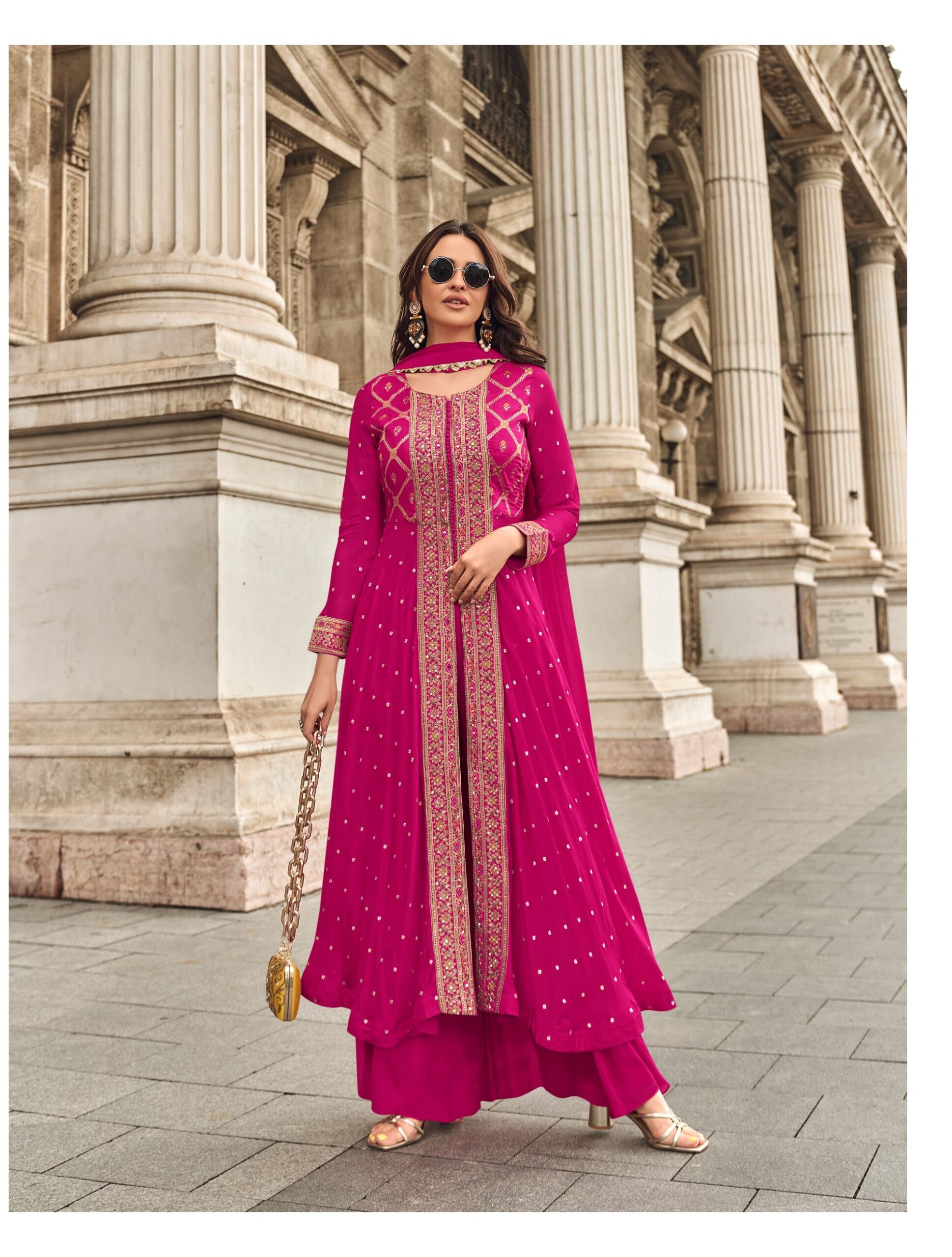 Jacquard Muslin Georgette Heavy Embroidery Mid Slit Gown 5998 - Image 4