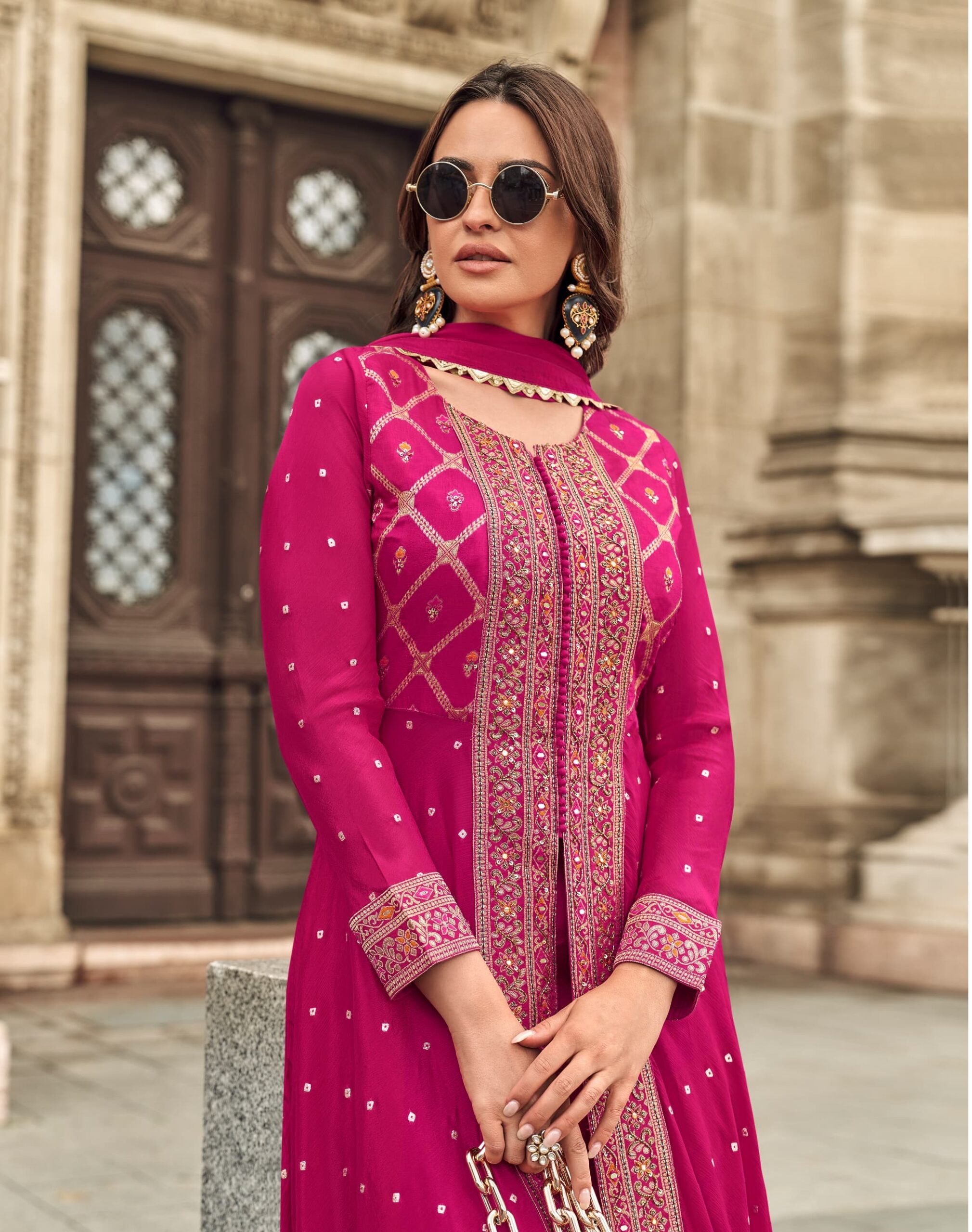 Jacquard Muslin Georgette Heavy Embroidery Mid Slit Gown 5998 - Image 3