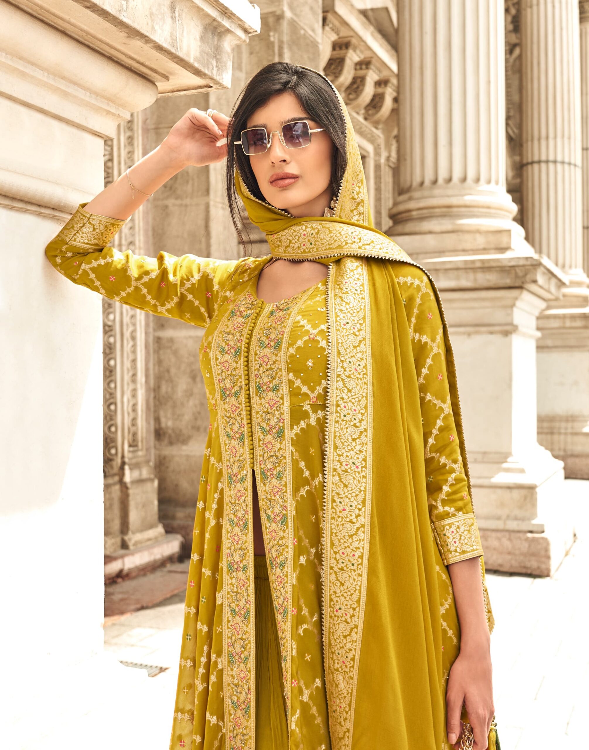 Jacquard Muslin Georgette Heavy Embroidery Mid Slit Gown 5998 - Image 2
