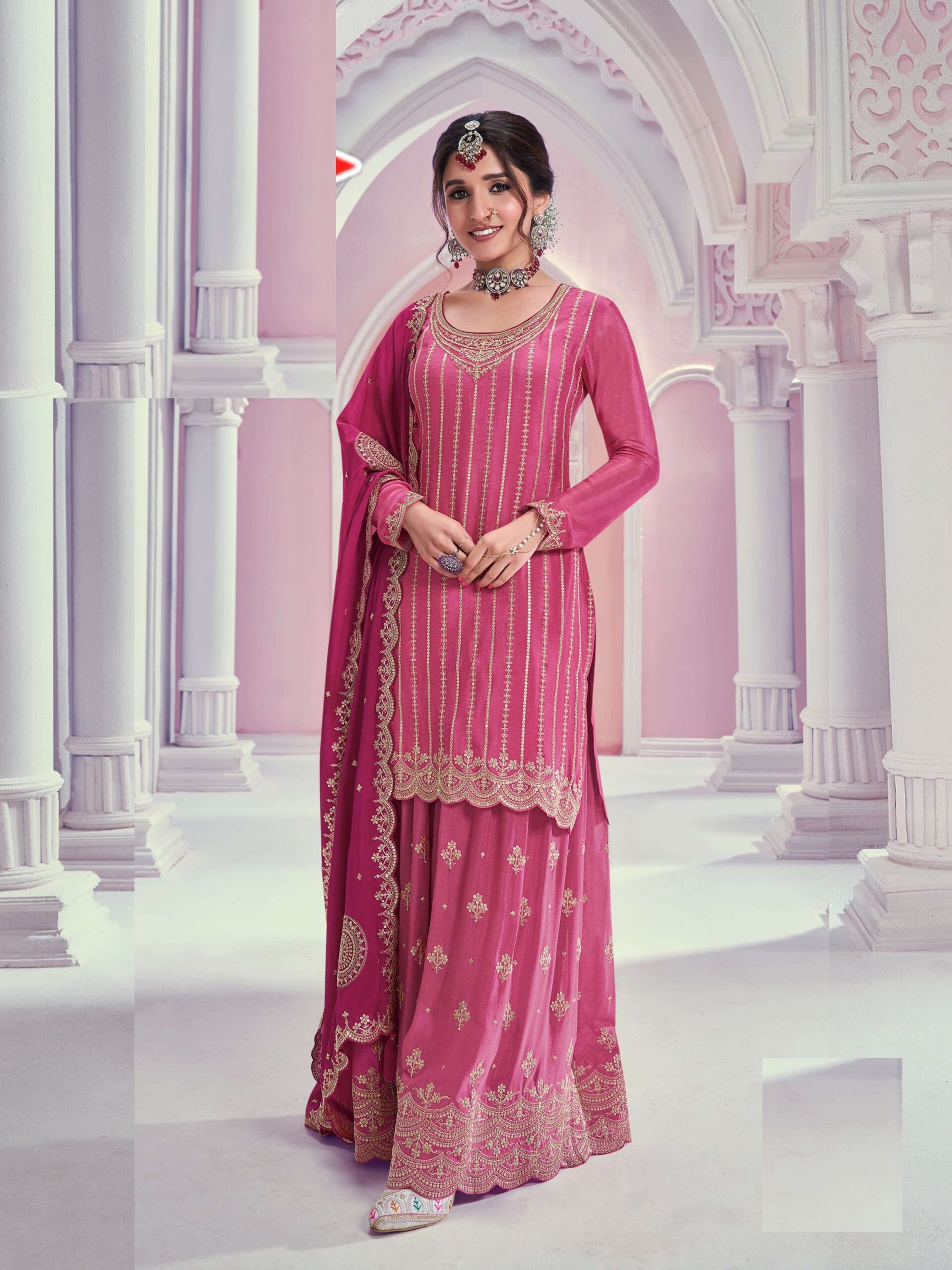 Heavy Chinon Silk Wedding Full Stitched Sharara Suits 69541
