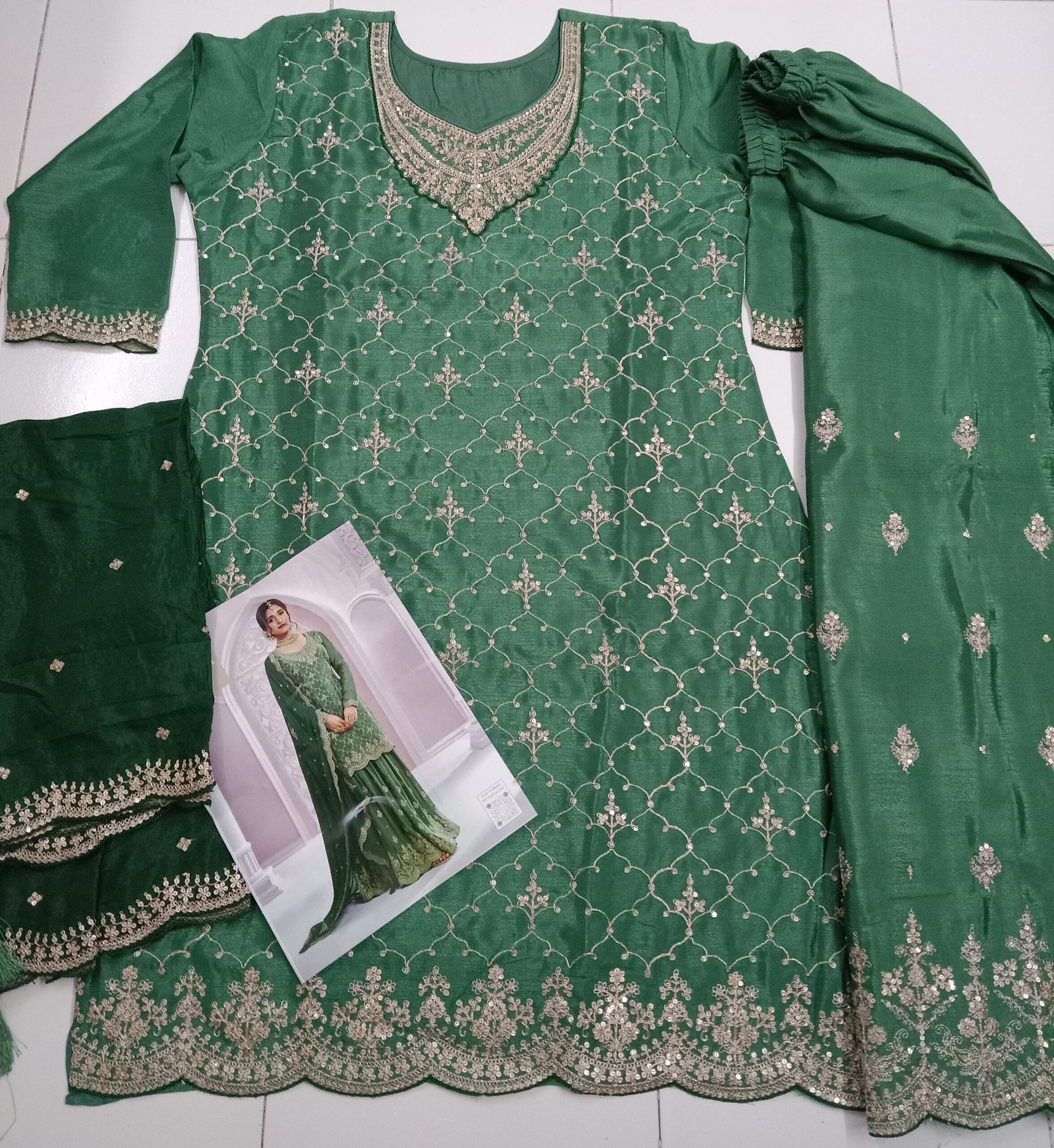 Heavy Chinon Silk Wedding Full Stitched Sharara Suits 69541 - Image 7