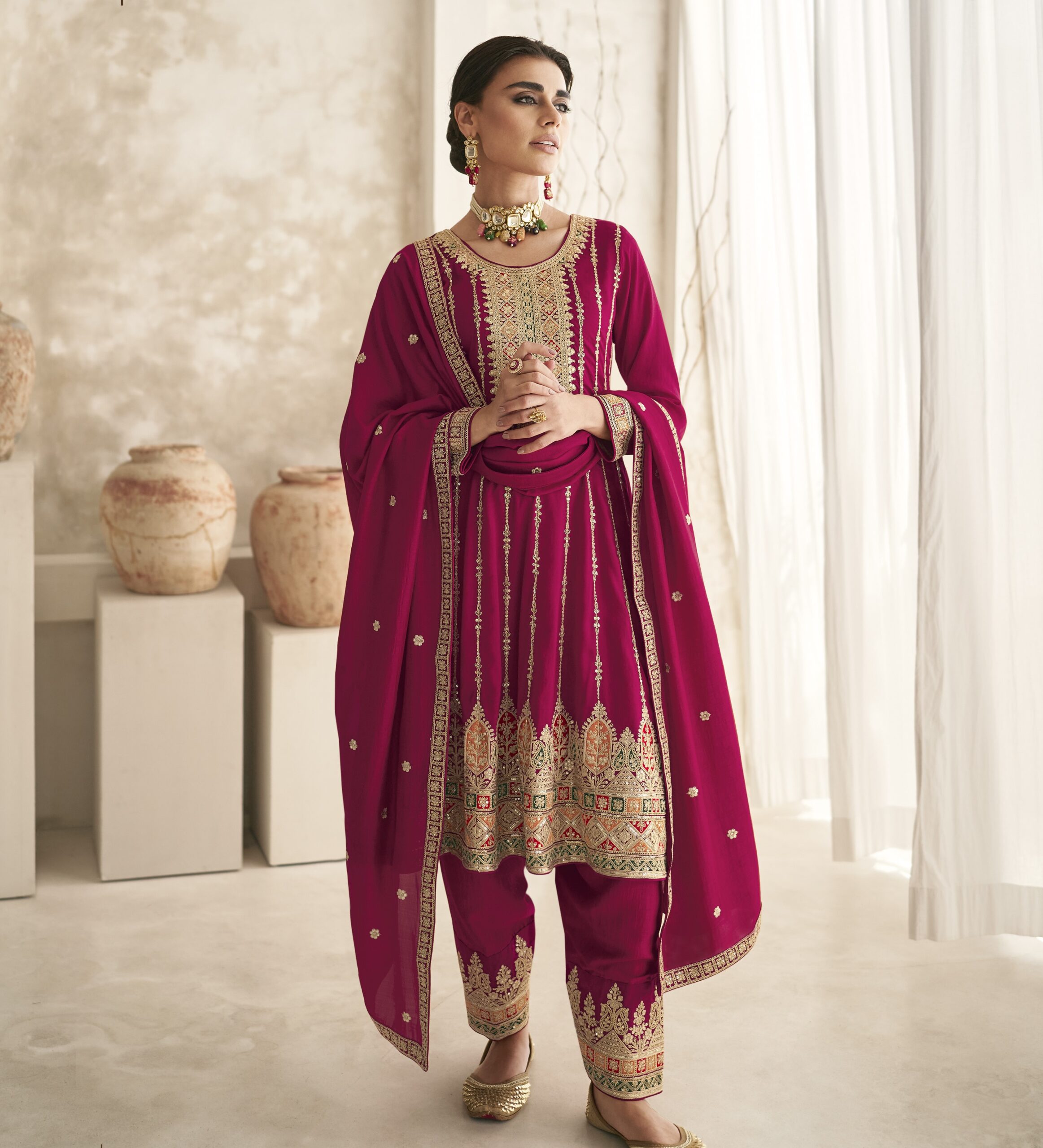 Premium Silk Heavy Embroidery Full Stitched Dhoti Suits 9774