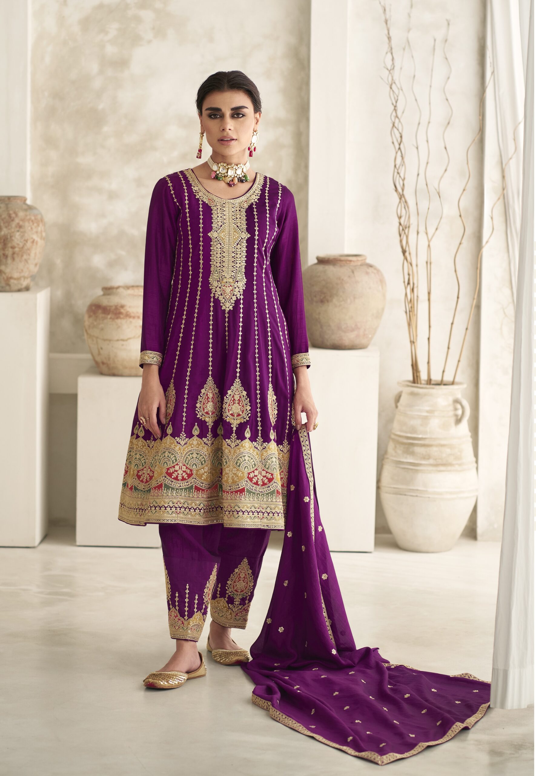 Premium Silk Heavy Embroidery Full Stitched Dhoti Suits 9774 - Image 4