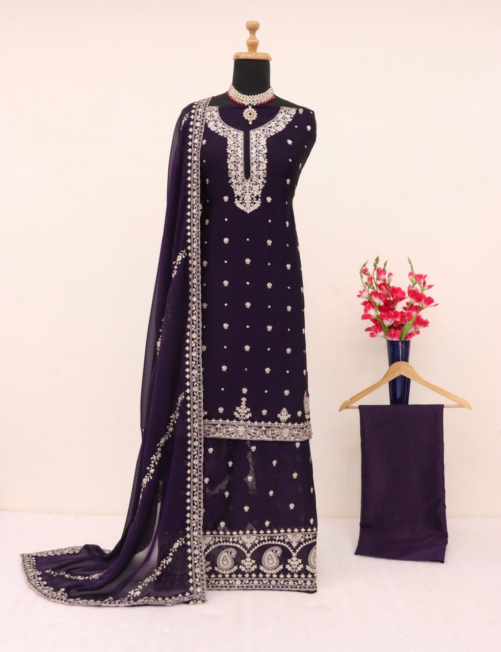 Chinon Silk Heavy Embroidered Full Stitched Suits 7466 - Image 2