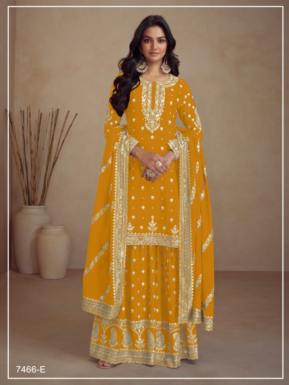 Chinon Silk Heavy Embroidered Full Stitched Suits 7466 - Image 9