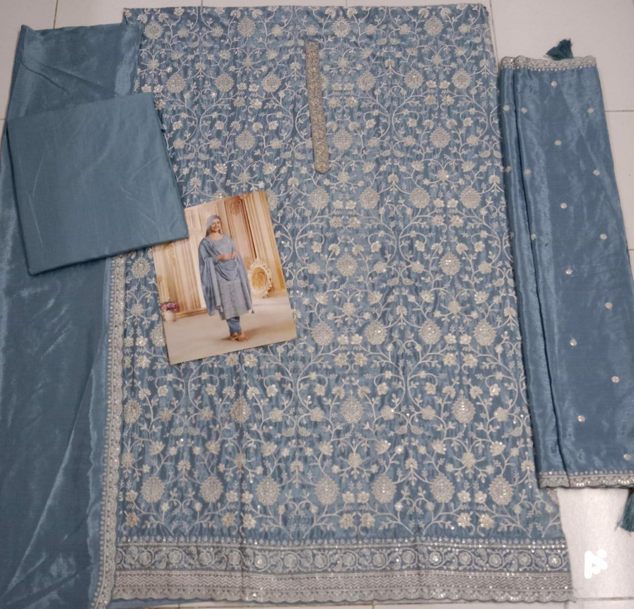 Chinon Silk Heavy Embroidered Semi Stitched Suits 68461 - Image 3