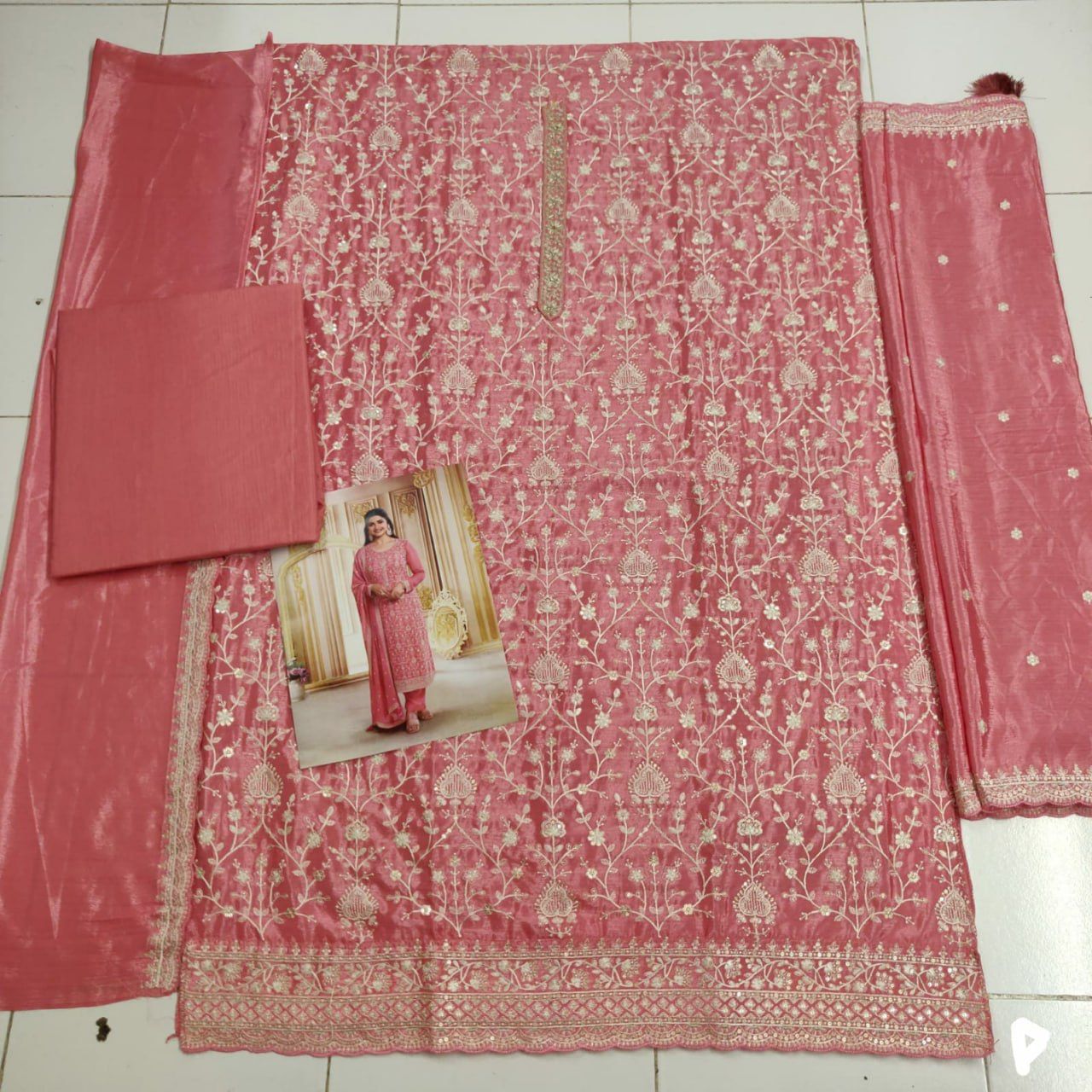 Chinon Silk Heavy Embroidered Semi Stitched Suits 68461 - Image 8