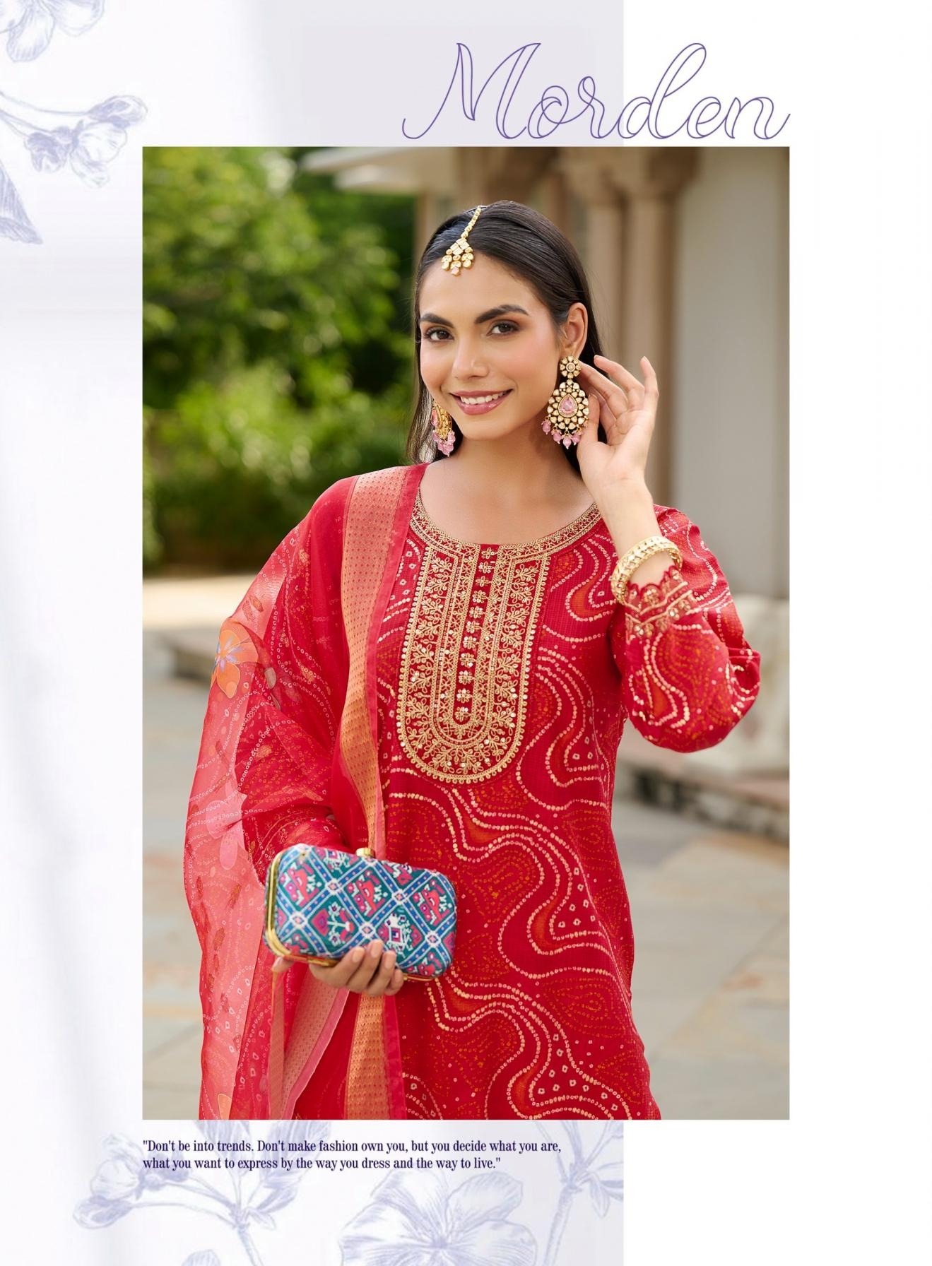 Traditional Look Bandhani & Leriya Print With Embroidery Salwar Suits 2001 - Image 3