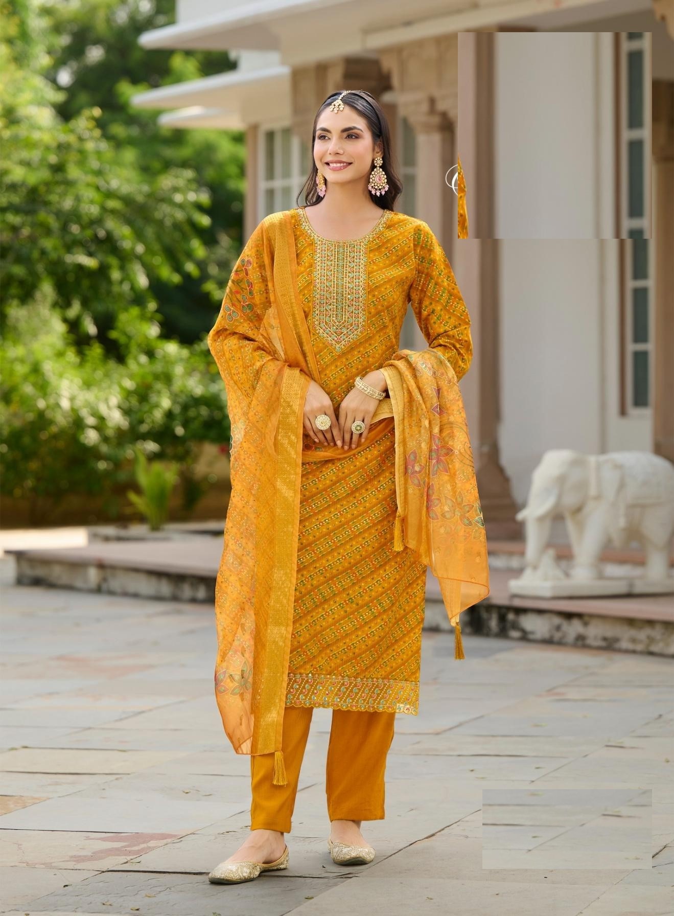 Traditional Look Bandhani & Leriya Print With Embroidery Salwar Suits 2001 - Image 6