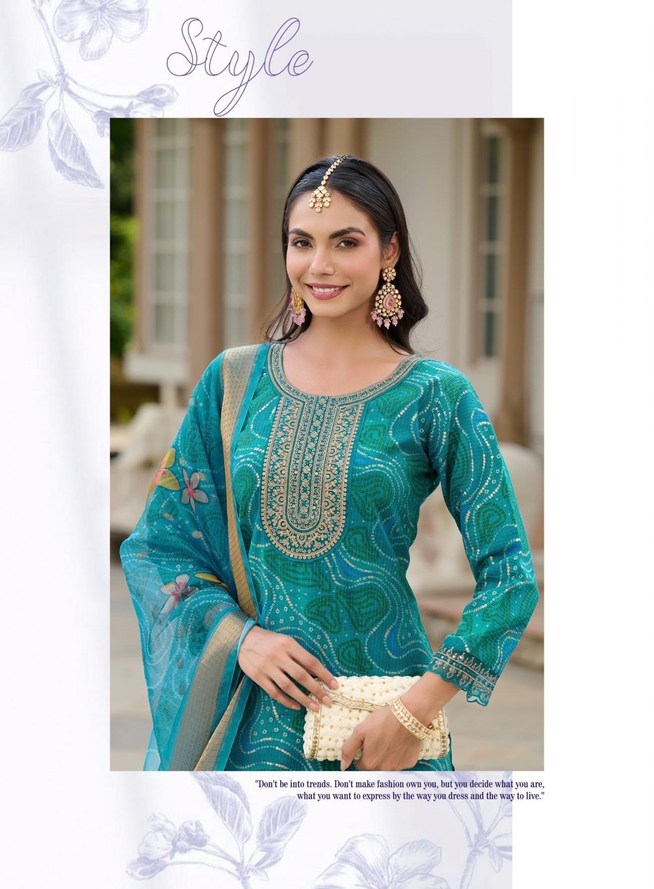Traditional Look Bandhani & Leriya Print With Embroidery Salwar Suits 2001 - Image 10