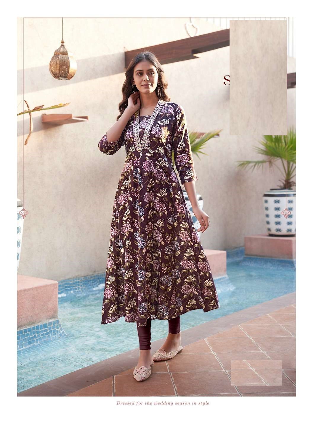 WIne Heavy Cotton Floral Print With Embroidery Anarkali Kurti 1007