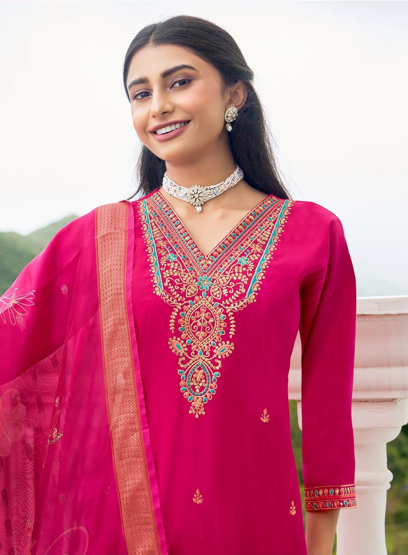 Plus Size Festive Wear Embroidered Straight Fit Kurta Sets 1001 - Image 4