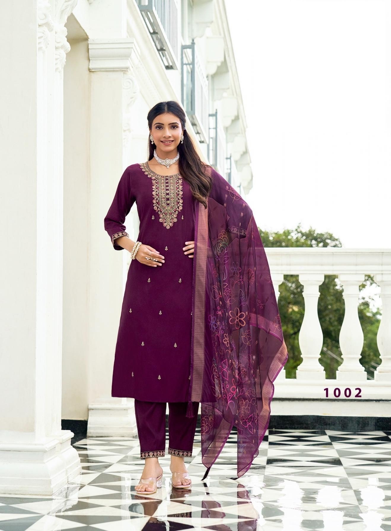Plus Size Festive Wear Embroidered Straight Fit Kurta Sets 1001 - Image 5