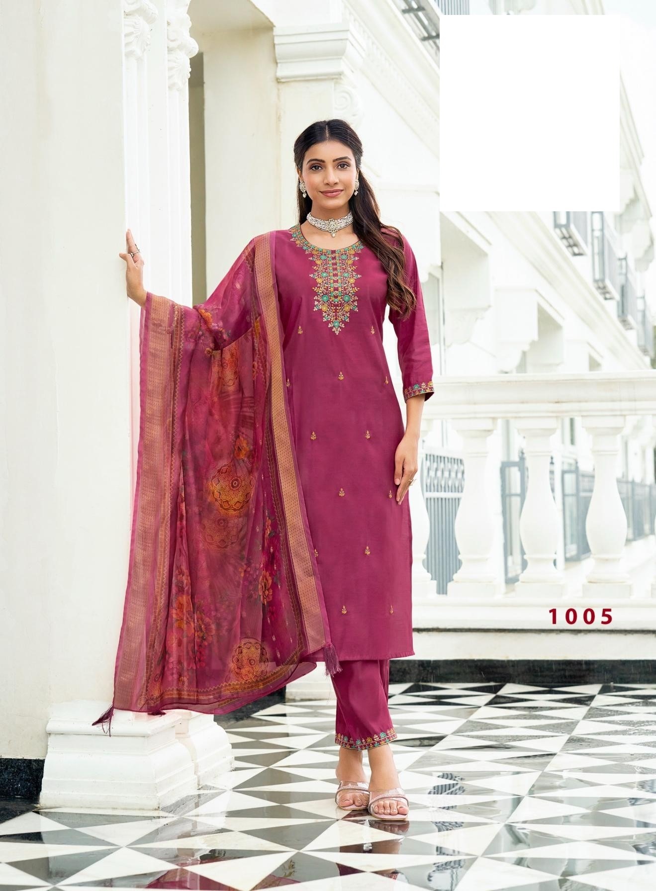 Plus Size Festive Wear Embroidered Straight Fit Kurta Sets 1001 - Image 11
