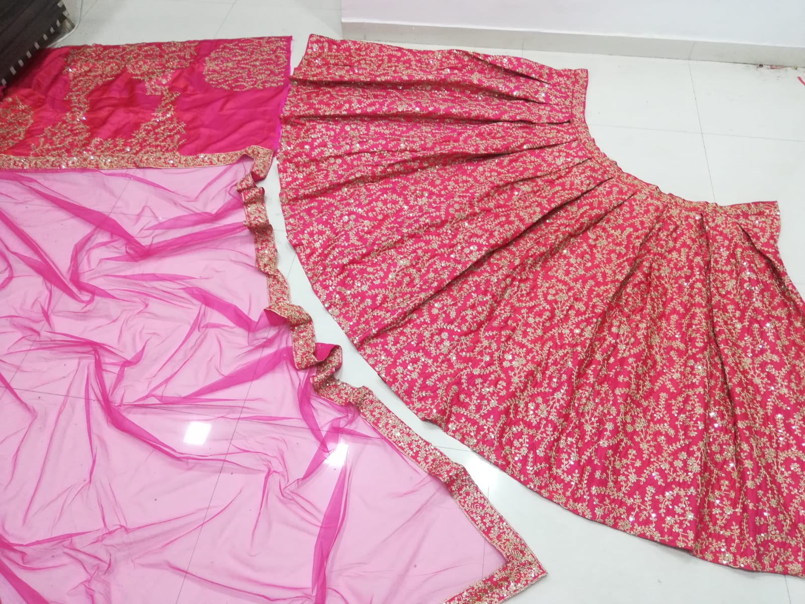 Rose Pink Heavy Silk Semi Stitched Wedding Lehenga V3-223 - Image 2