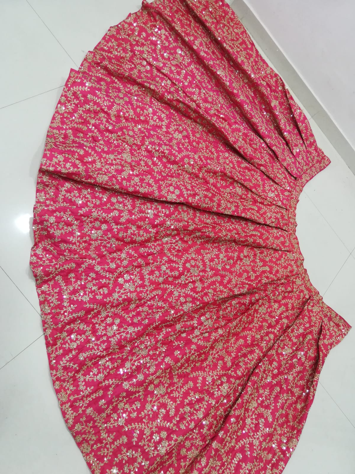 Rose Pink Heavy Silk Semi Stitched Wedding Lehenga V3-223 - Image 3