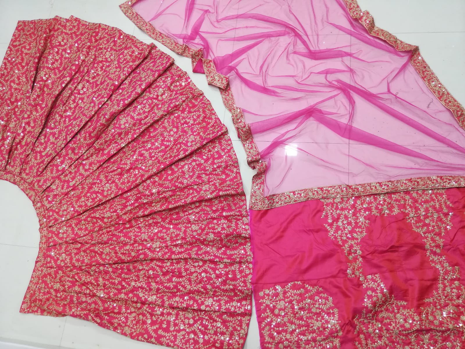 Rose Pink Heavy Silk Semi Stitched Wedding Lehenga V3-223 - Image 4