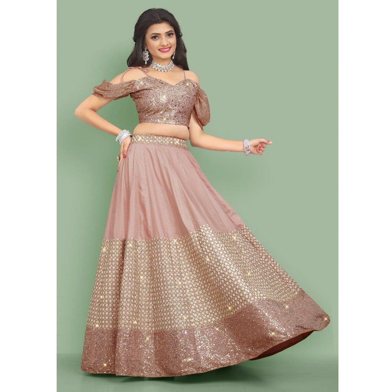 Puff Sleeve Off Shoulder Indowestern Lehenga 273 - Image 2