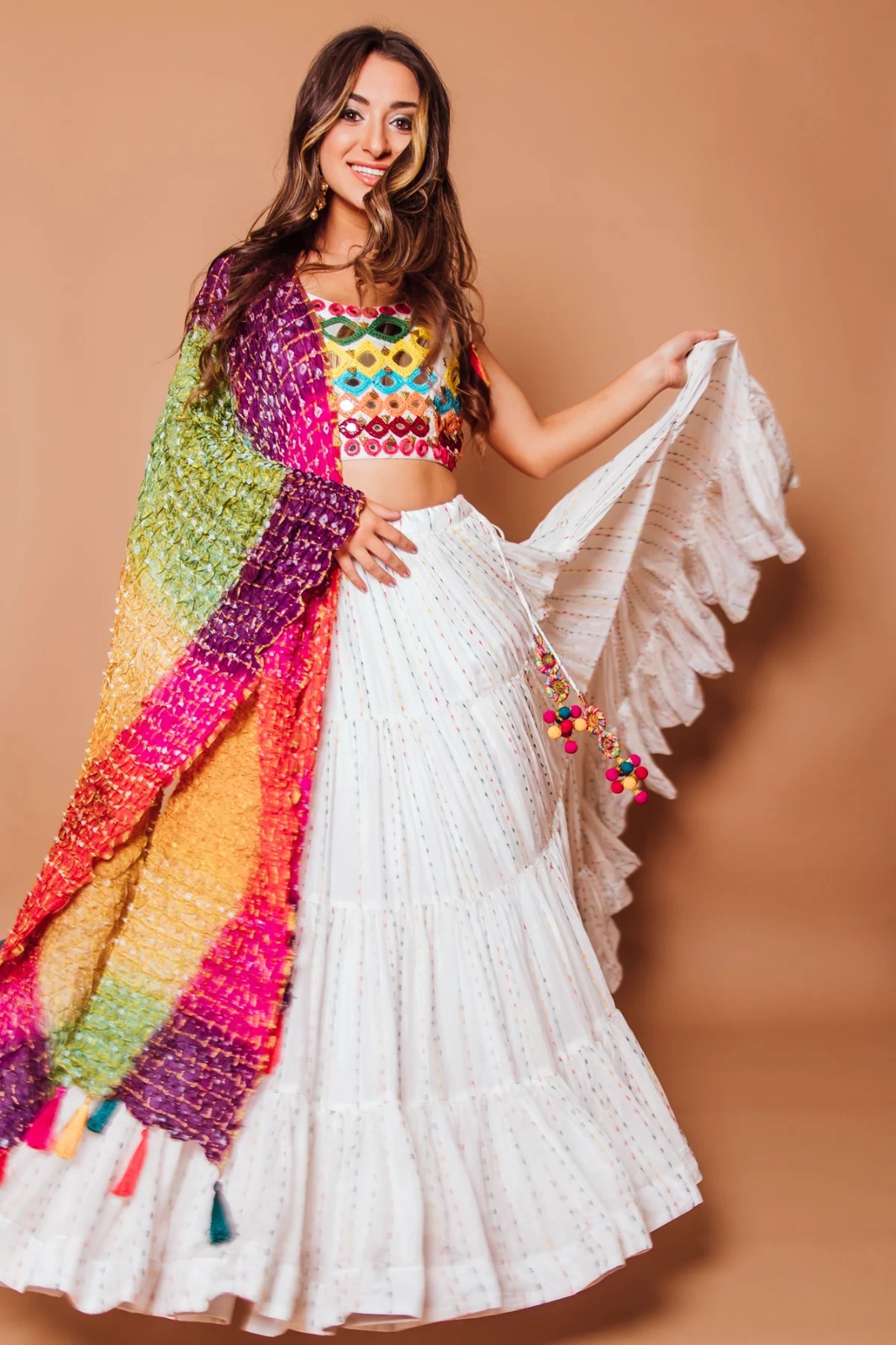 Pure White Heavy Georgette Lehenga With Multicolor Dupatta V3-332