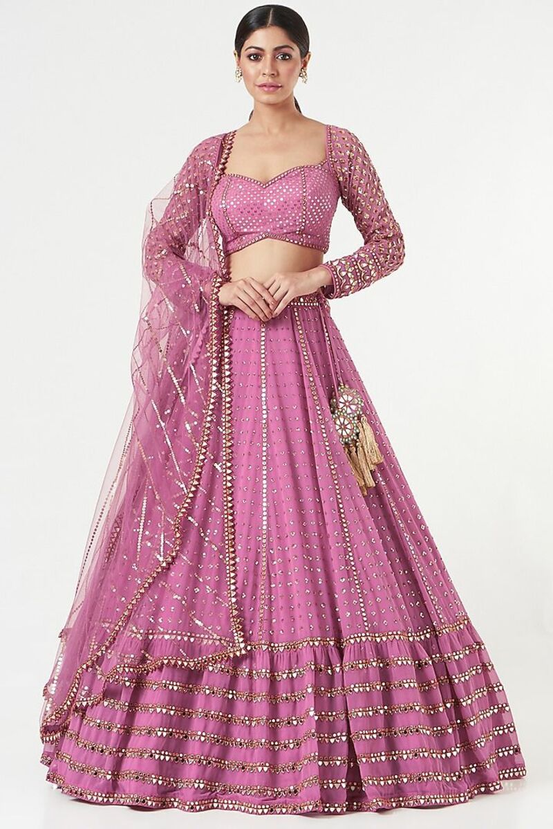 Lovely Lavender Heavy Sequins Work Wedding Lehenga 338A - Image 4