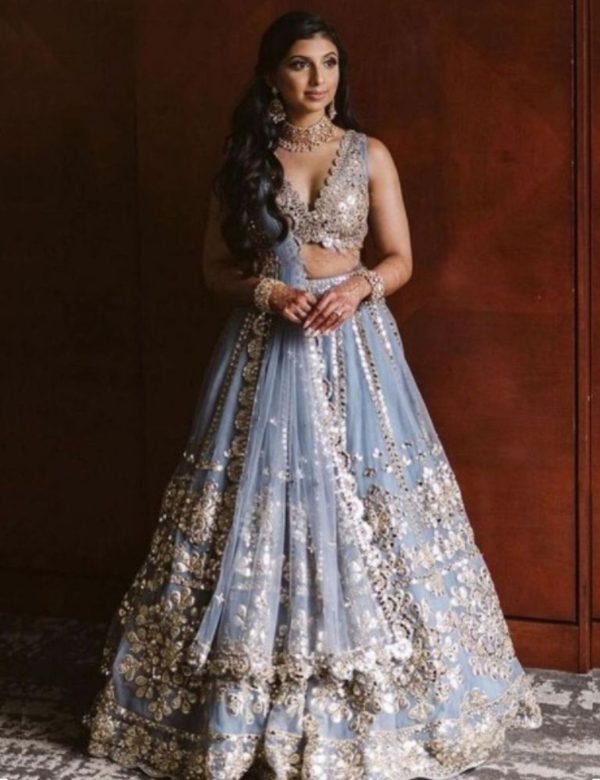 Grey Heavy Net Wedding Lehenga V3-343
