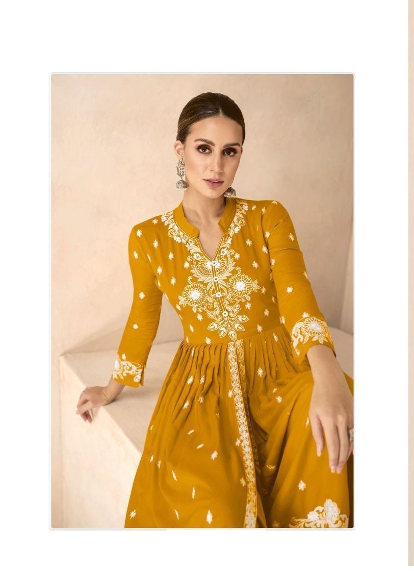Yellow Rayon Lucknowi Casual Wear Palazzo Suits 1031K - Image 2