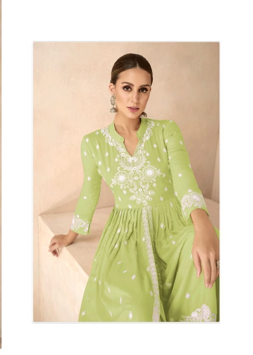Light Green Rayon Lucknowi Casual Wear Palazzo Suits 1031L - Image 2