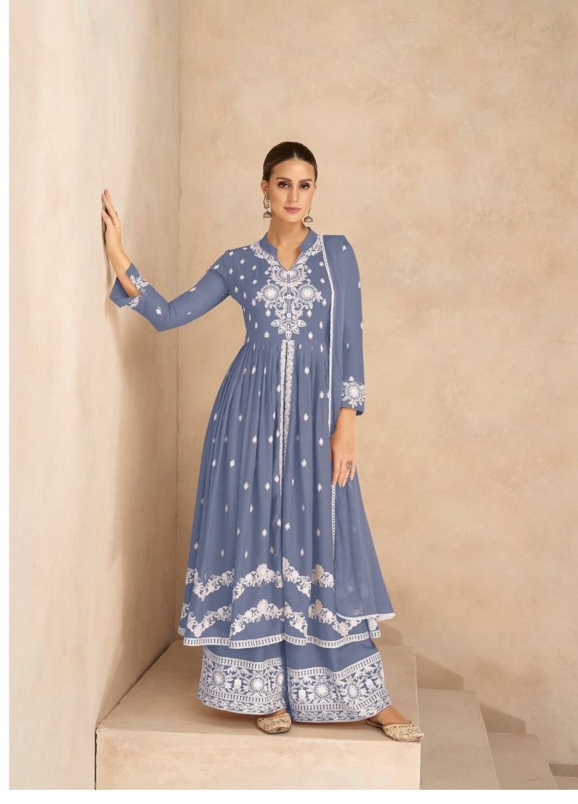 Light Purple Rayon Lucknowi Casual Wear Palazzo Suits 1031M
