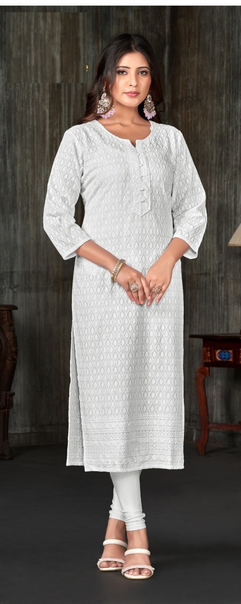 Pure Rayon Viscose Chikankari White Kurtis 01