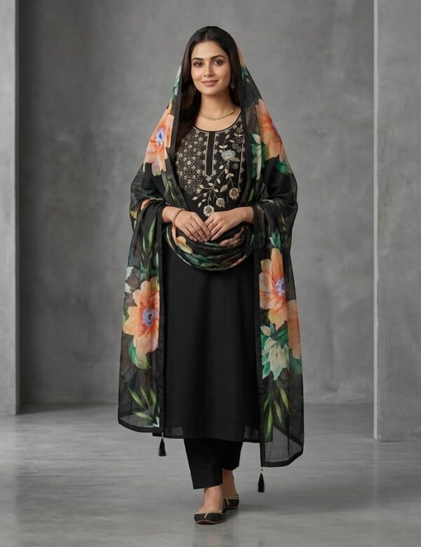 Black Festive Wear Silk Suits With Organza Dupatta 1211
