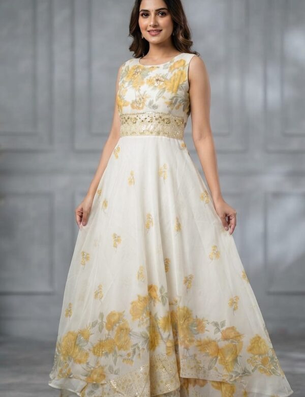 Georgette Silk Hand Work A Line Flair Gown 1013