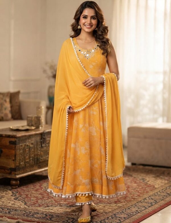 Yellow Georgette Anarkali For Festivals 1014