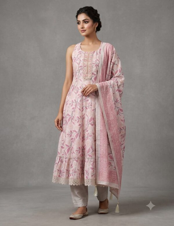 Floral Silk Anarkali For Festivals 1015