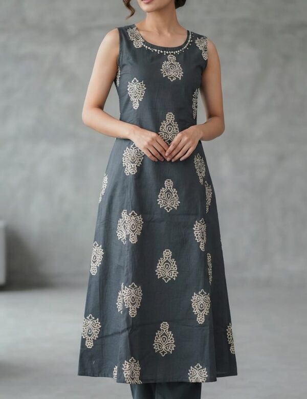 Dark Green Cotton Batik Print Casual Wear Kurta Pant 1016