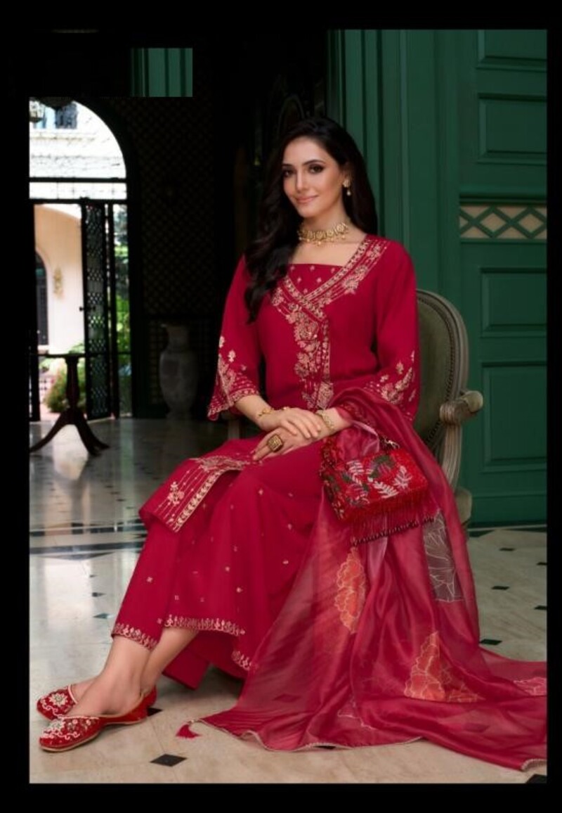 Alternative view of Festive Look Angrakha Style Mirror Work Silk Full Stitched Suits 26801