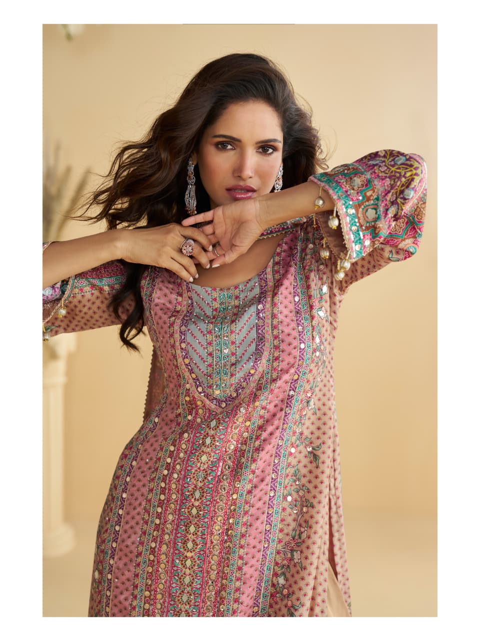 Alternative view of Digital Print Mirror Work Heavy Palazzo Sets 10113