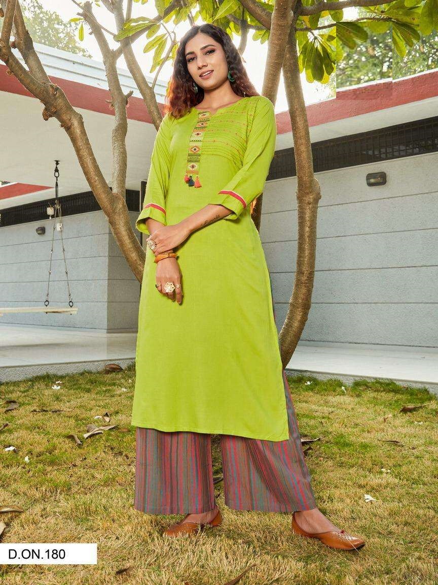 Green & Blue Heavy Rayon With Embroidered Stitched Kurti And Plazo For  Women - RJ Fashion
